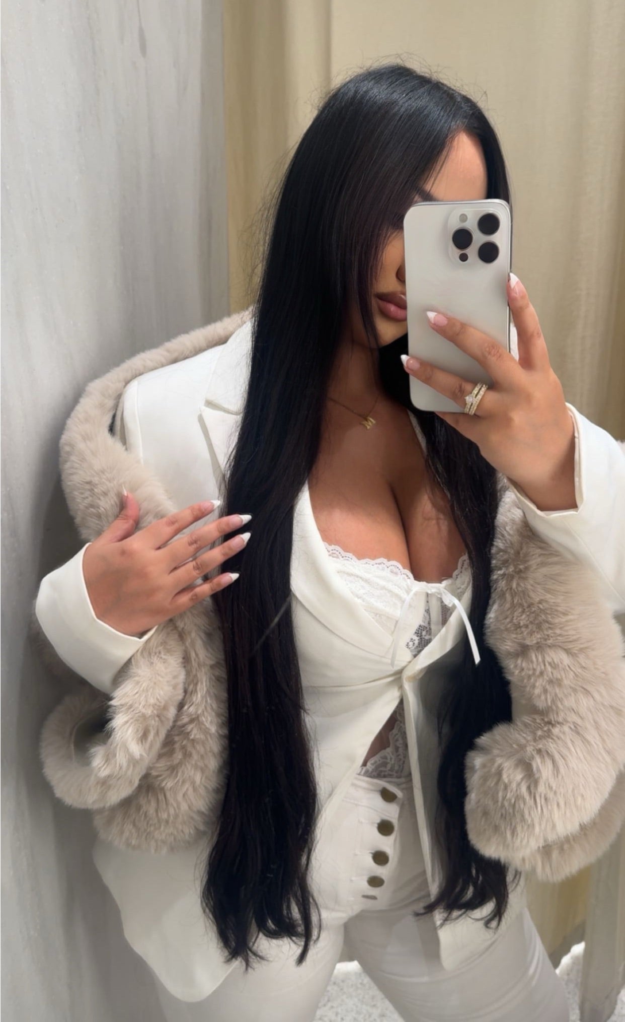 Short elegant coat creamy