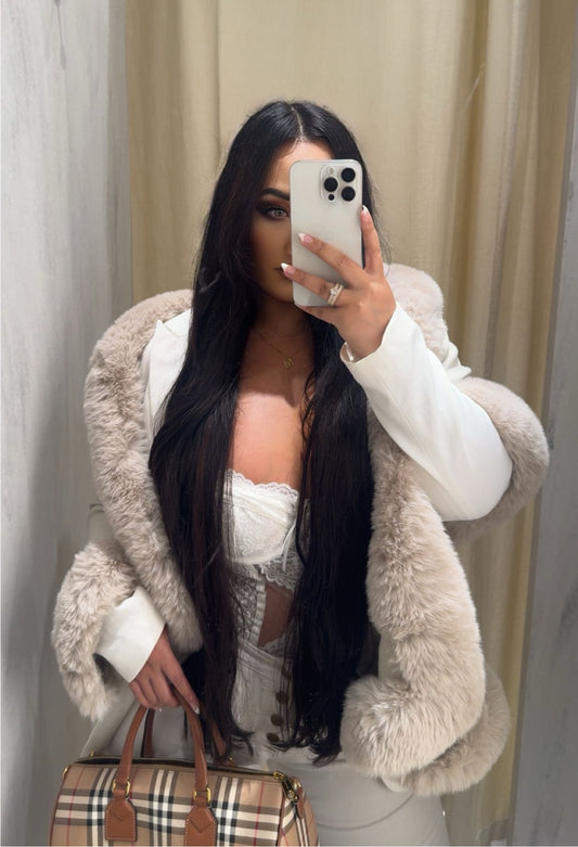Short elegant coat creamy