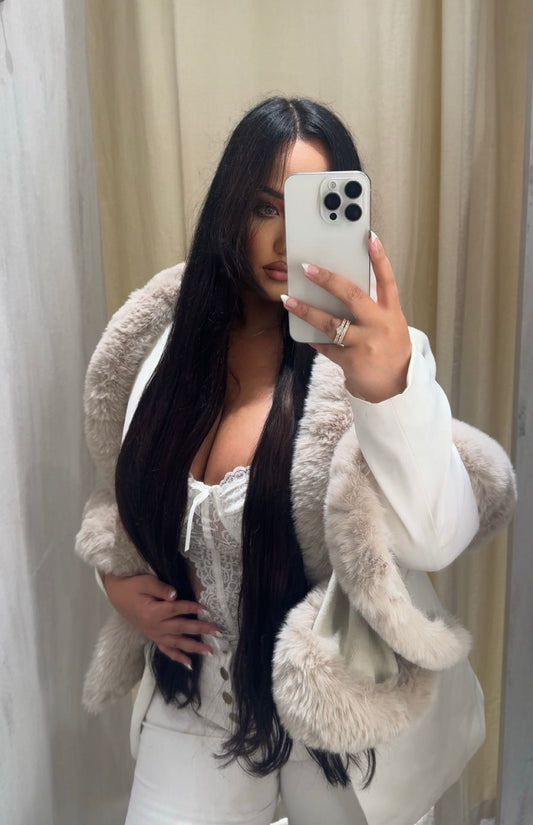 Short elegant coat creamy